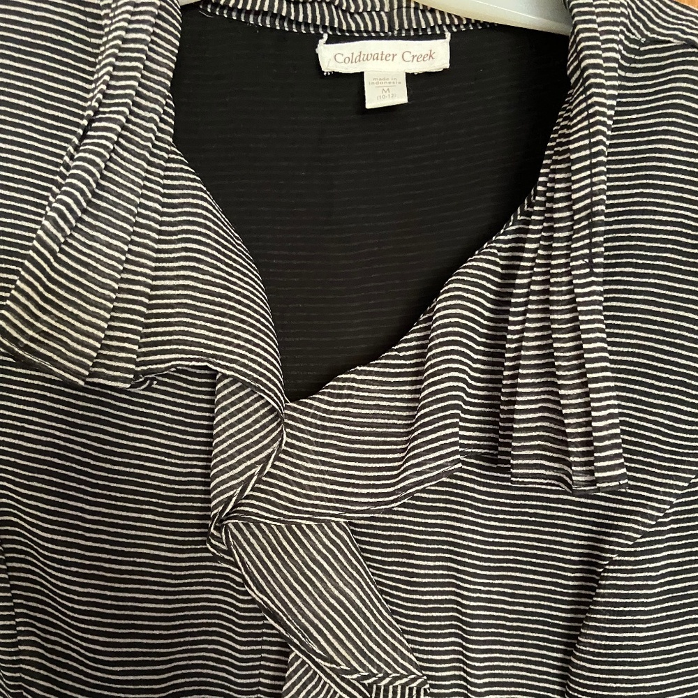 Coldwater Creek Blouse size med (10-12) Great condition,  subtle bl/wh stripe